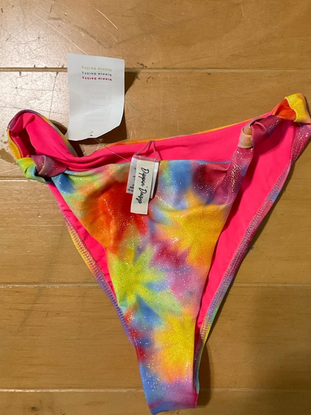 Danskin Multicolor Tie-Dye Bikini Bottoms with Hot Pink Trim